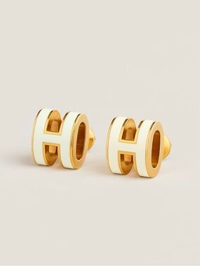 HGold & White H Logo Stud Earrings